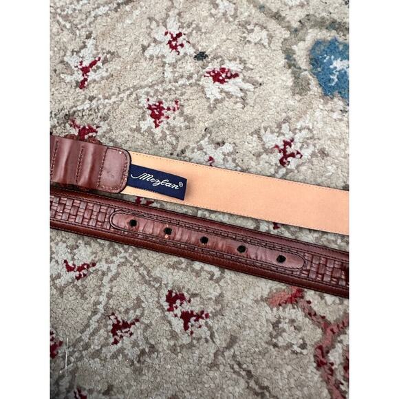 Mezlan Men's Brown Genuine Woven Leather Overlay Buckle Belt Size 32 - Picture 4 of 6
